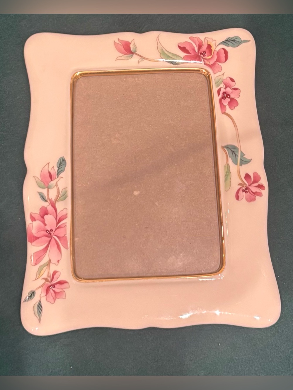 Vintage Lenox Pink Porcelain Floral Frame with Gold Accent
